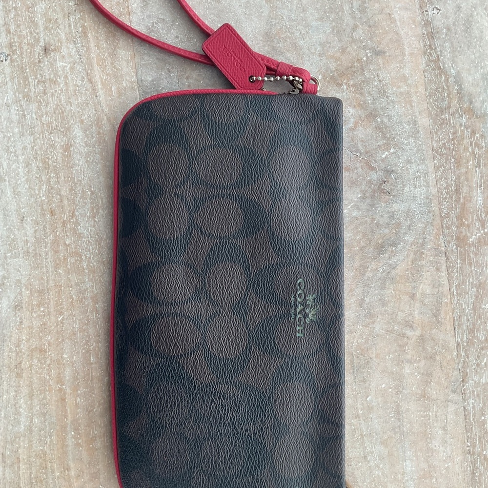 Coach Signature Brown and Red Wristlet
